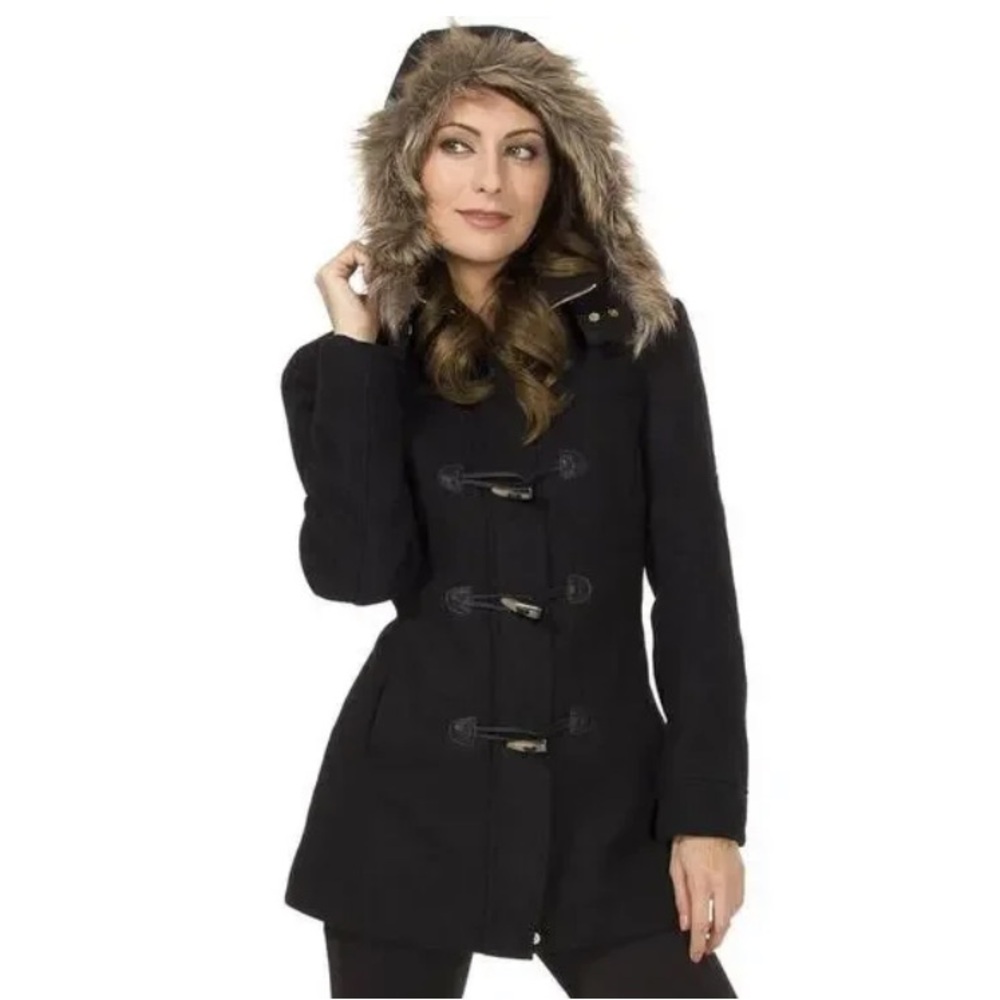 Alpine Swiss Black Toggle Utility Jacket with Faux Fur Hood